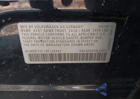 2009 Volkswagen Passat Komfort from USA, damaged, VIN WVWXK73C19E128383